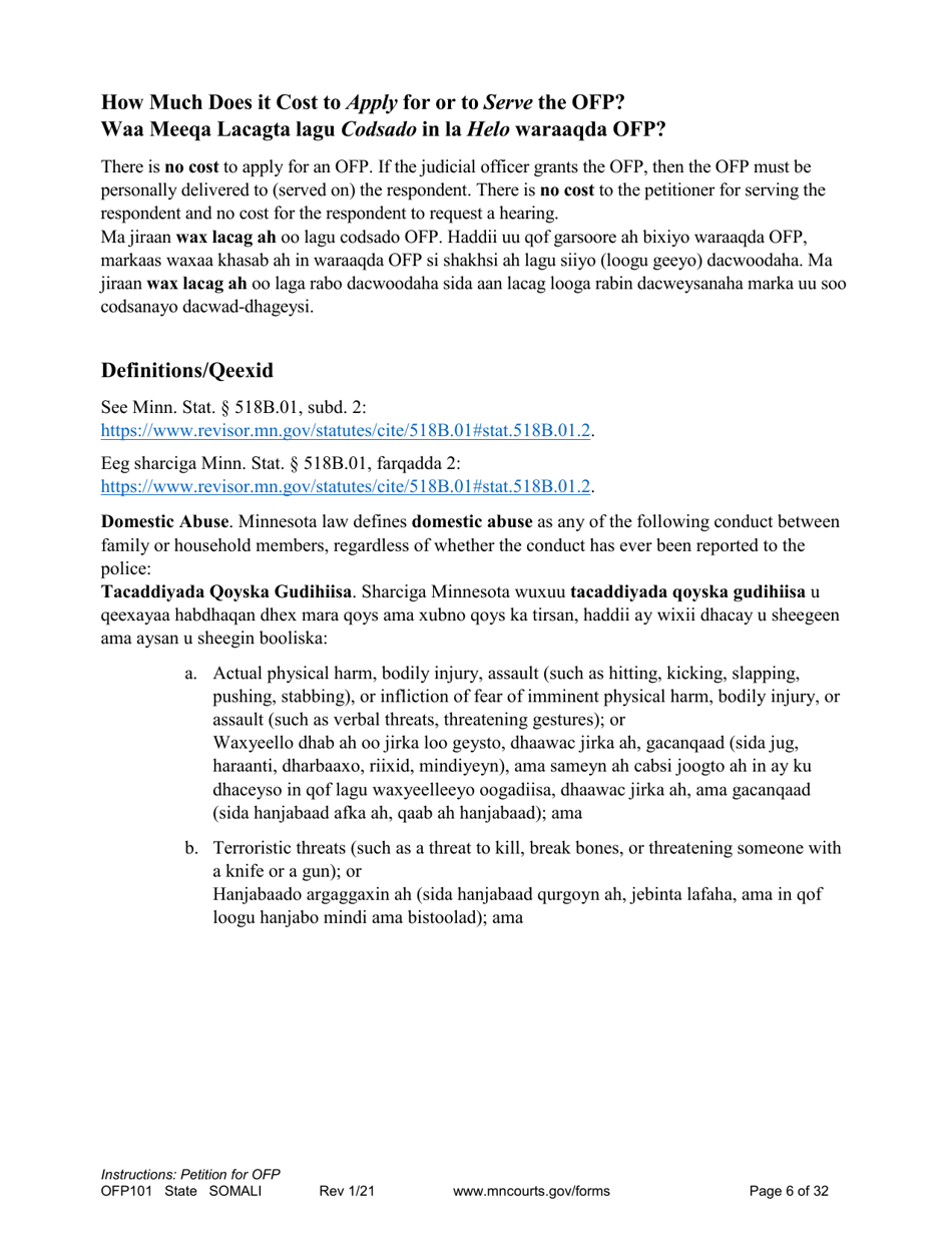Form OFP101 Instructions - Asking for an Order for Protection (Ofp) - Minnesota (English / Somali), Page 6