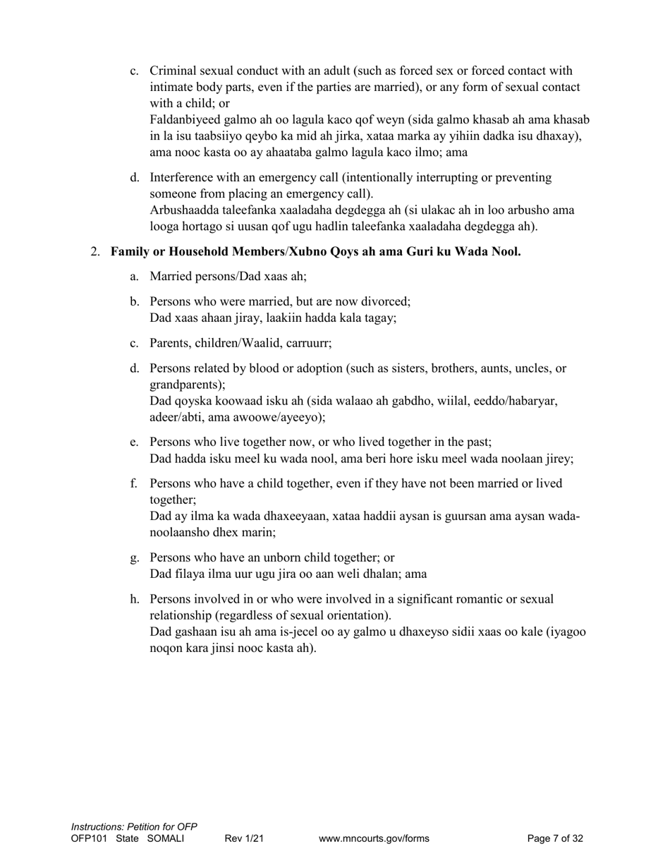 Form OFP101 Instructions - Asking for an Order for Protection (Ofp) - Minnesota (English / Somali), Page 7
