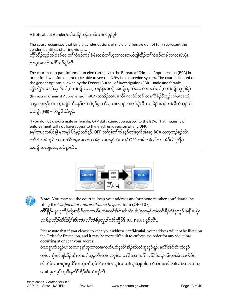 Form OFP101 Instructions - Asking for an Order for Protection (Ofp) - Minnesota (English / Karen), Page 13