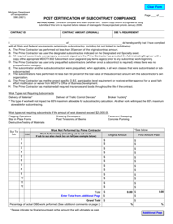 Form 1386 &quot;Post Certification of Subcontract Compliance&quot; - Michigan