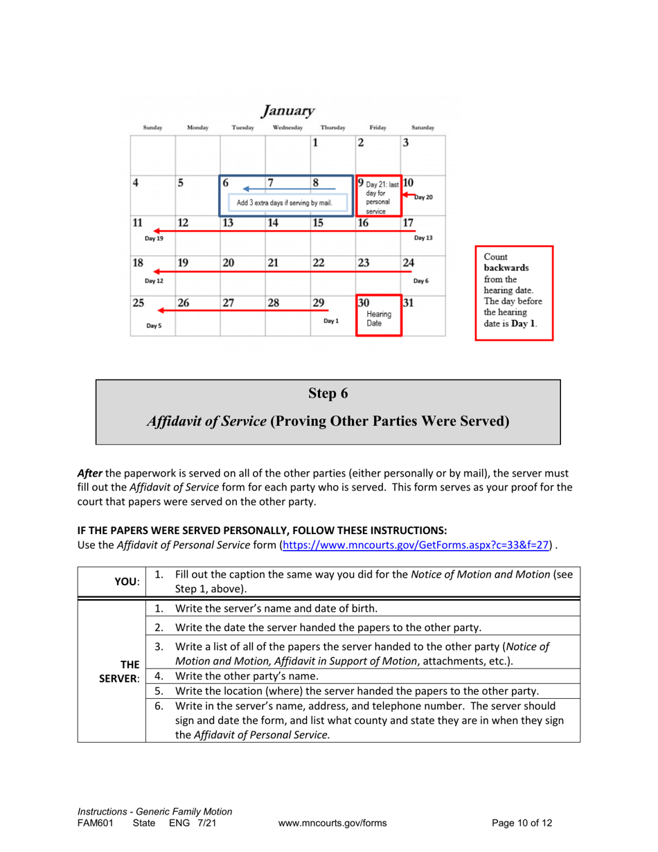 Form FAM601 Instructions - Generic Family Motion and Affidavit - Minnesota, Page 10