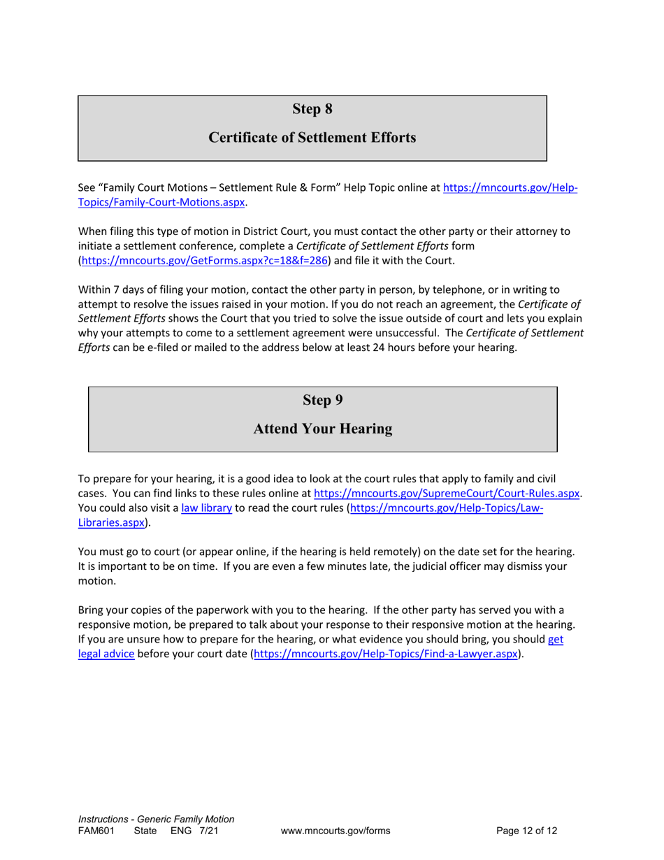 Form FAM601 Instructions - Generic Family Motion and Affidavit - Minnesota, Page 12