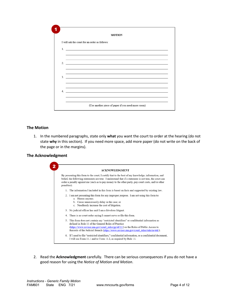 Form FAM601 Instructions - Generic Family Motion and Affidavit - Minnesota, Page 4