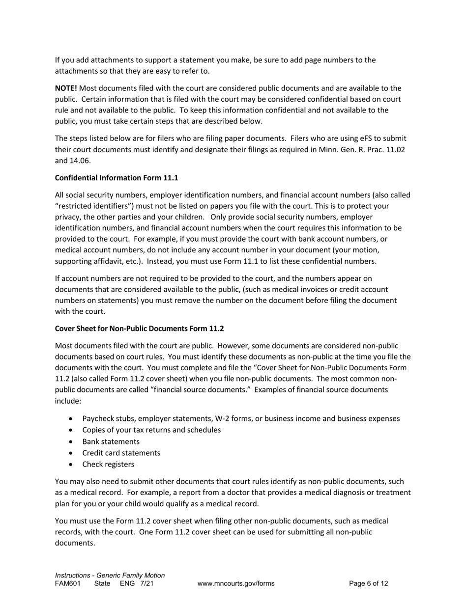 Form FAM601 Instructions - Generic Family Motion and Affidavit - Minnesota, Page 6