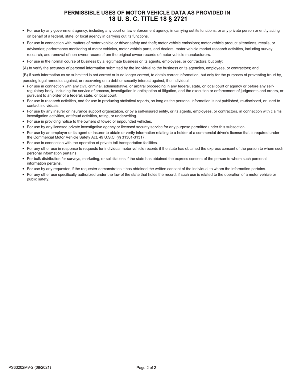 Form PS33202MV-2 Motor Vehicle Private Data Request - Minnesota, Page 2