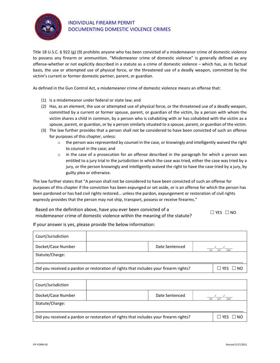 IFP- Form 03 Domestic Violence Crimes Form - Mississippi, Page 1