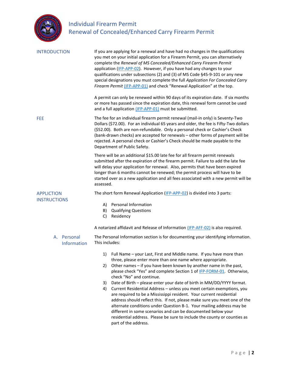 Download Instructions for Form IFP-APP-02 Renewal of Ms Concealed