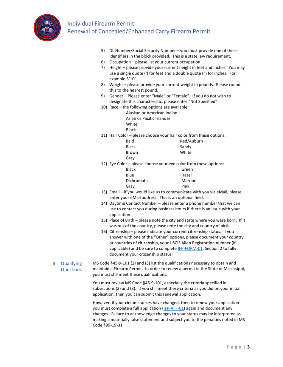 Download Instructions for Form IFP-APP-02 Renewal of Ms Concealed