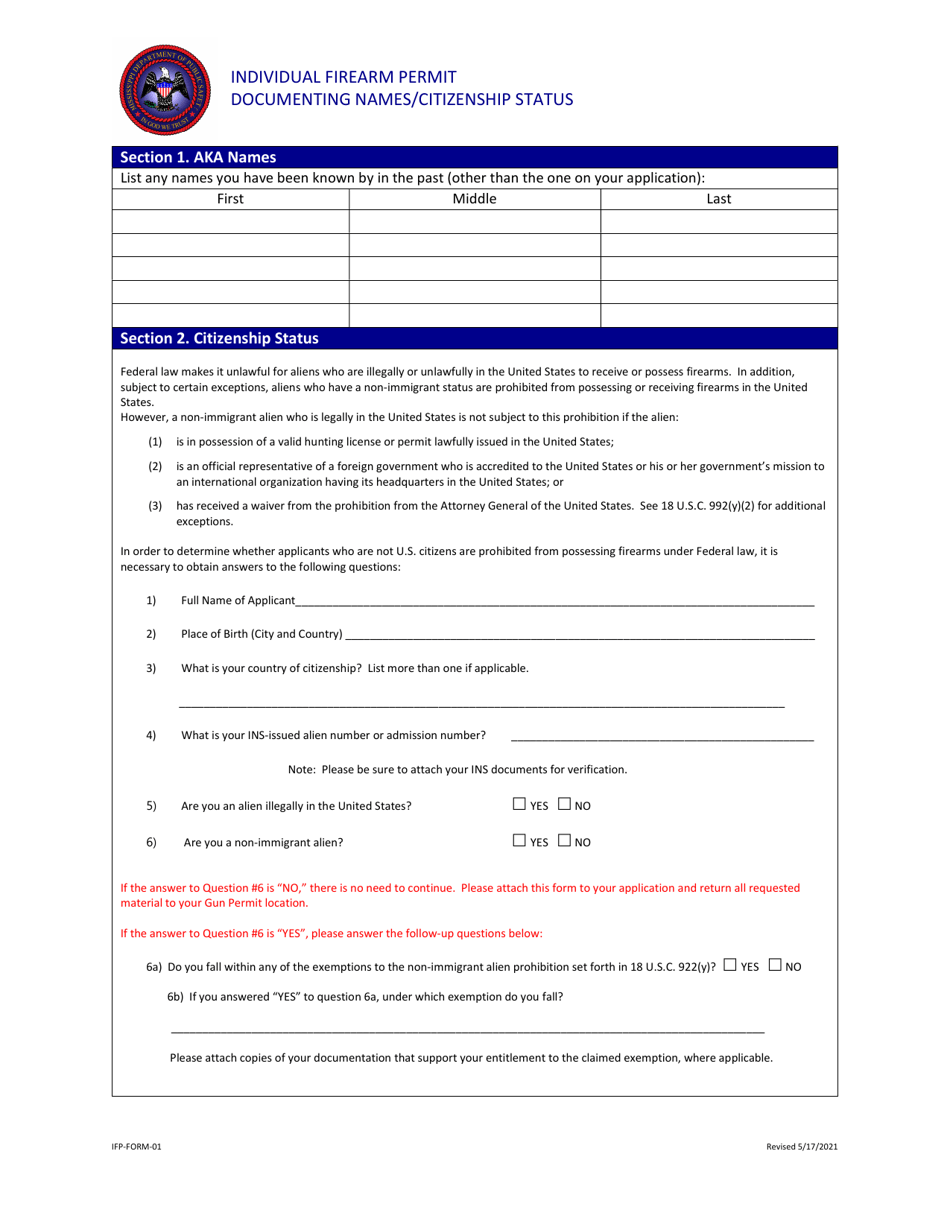 IFP- Form 01 Name / Citizenship Status Form - Mississippi, Page 1