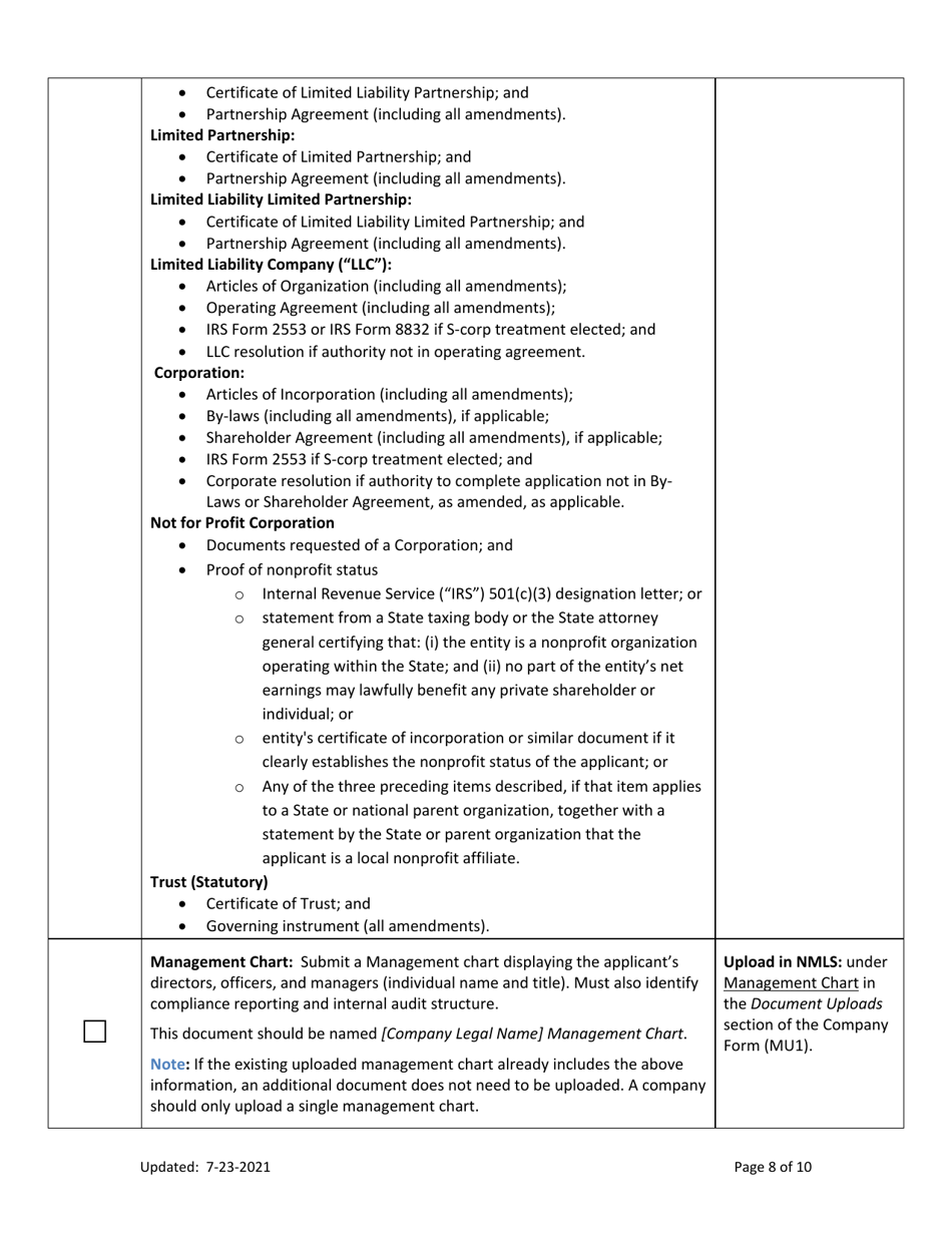 Mi Consumer Financial Services Class II License New Application Checklist (Company) - Michigan, Page 8