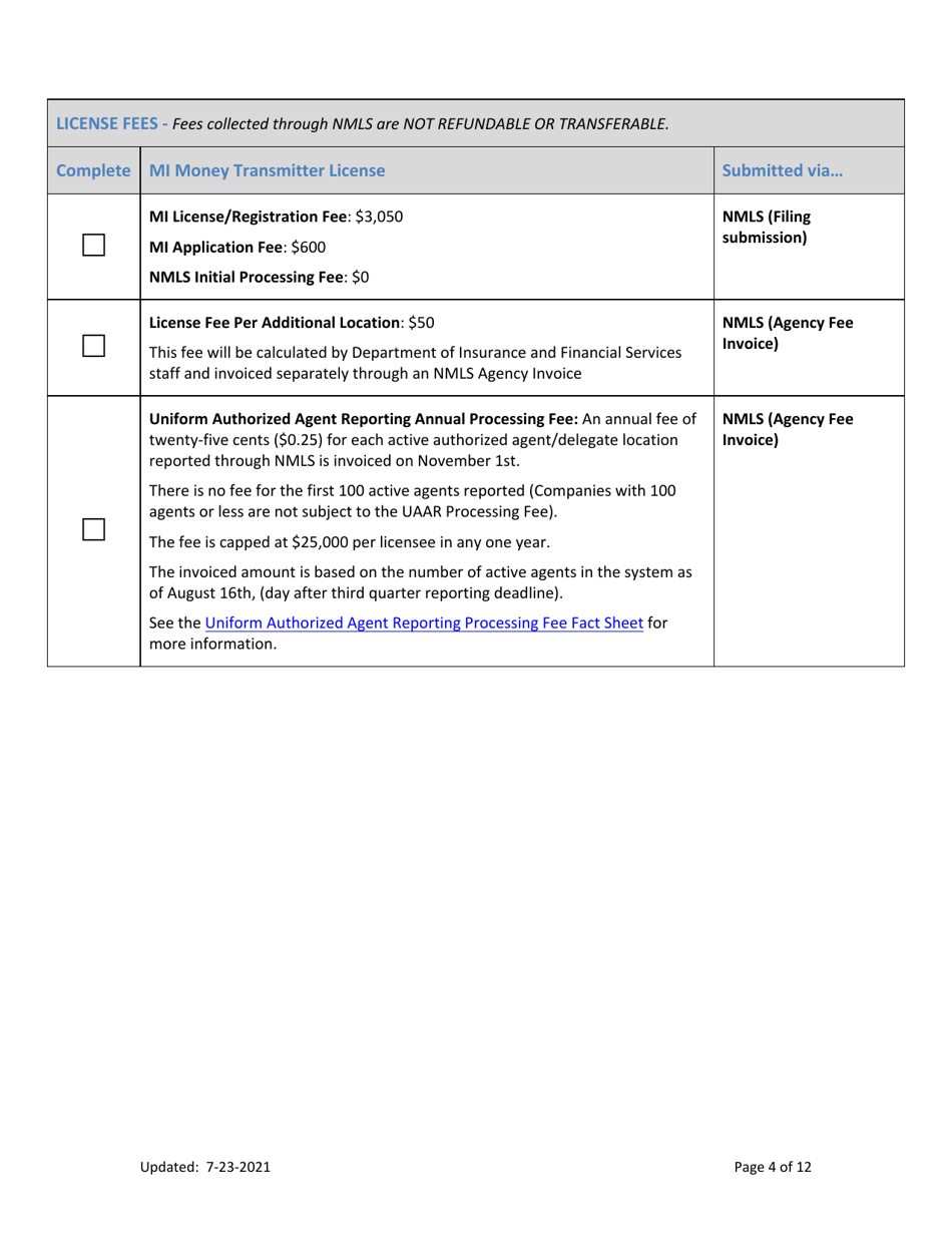 Mi Money Transmitter License New Application Checklist (Company) - Michigan, Page 4