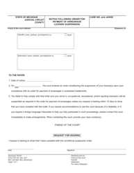 Document preview: Form FOC83 Notice Following Order for Payment of Arrearage (License Suspension) - Michigan