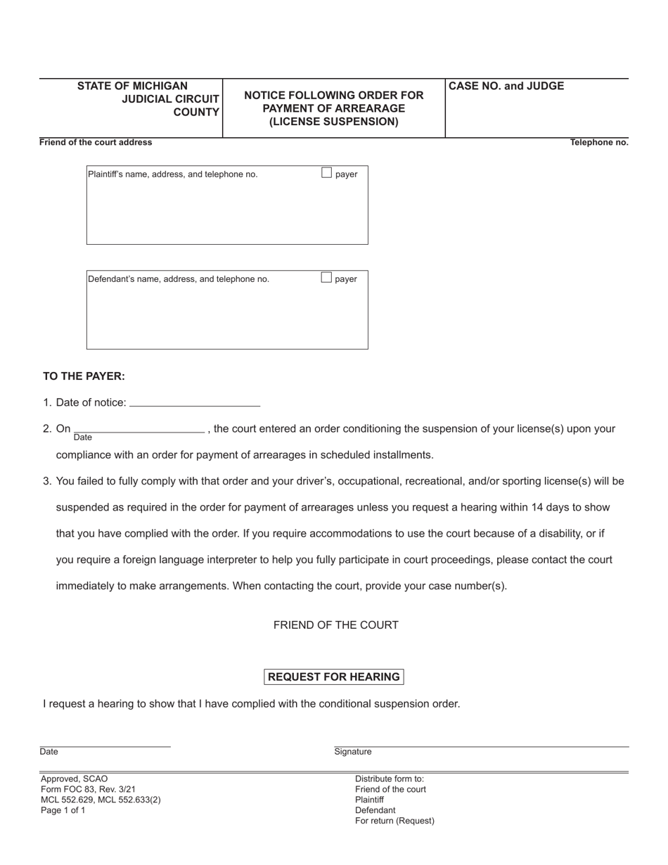Form FOC83 Download Fillable PDF or Fill Online Notice Following Order