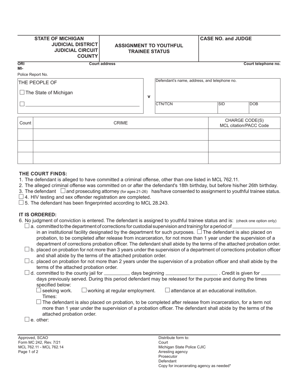 Form MC242 - Fill Out, Sign Online and Download Printable PDF, Michigan ...