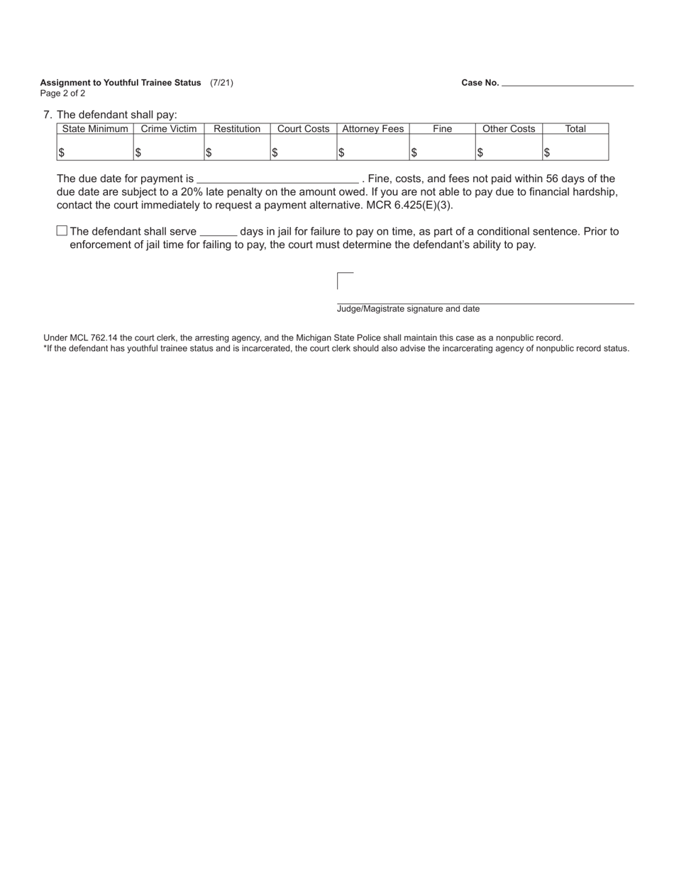 Form MC242 Assignment to Youthful Trainee Status - Michigan, Page 2