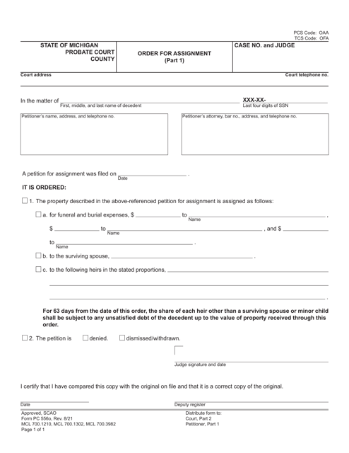 Form PC556O Order for Assignment - Michigan