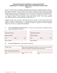 Document preview: PTRCB Form 1-V Application for Voluntary Registration of Petroleum Storage Tanks - Montana