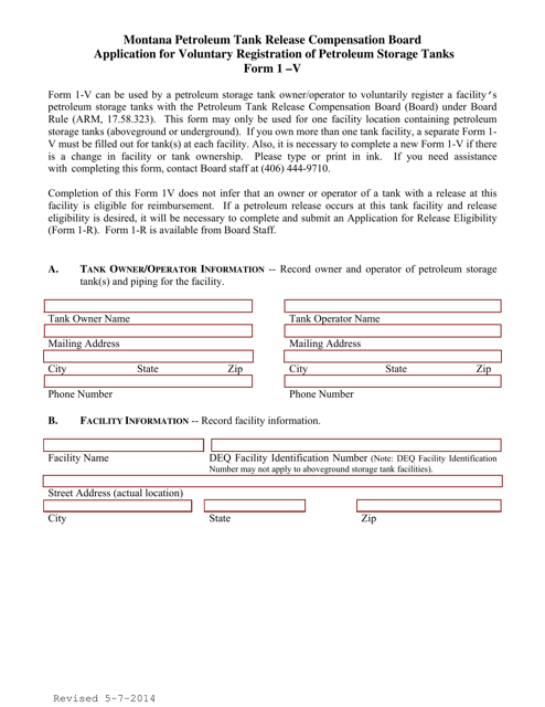 PTRCB Form 1-V Application for Voluntary Registration of Petroleum Storage Tanks - Montana