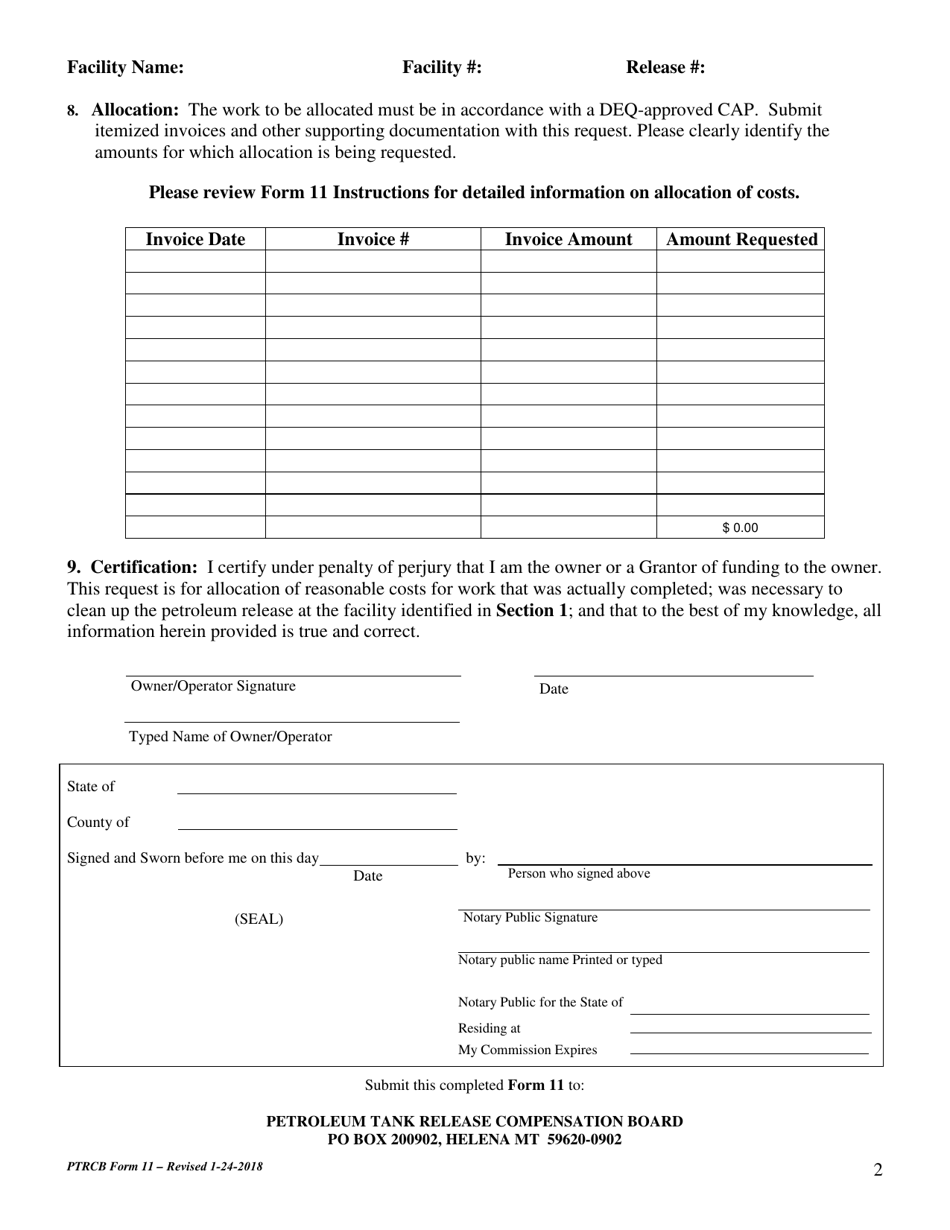 PTRCB Form 11 Request for Allocation of Cost to Co-pay - Montana, Page 2