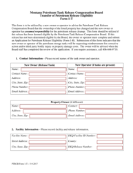 Document preview: PTRCB Form 1-T Transfer of Petroleum Release Eligibility - Montana