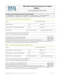 Individual Application Form - Alternative Energy Revolving Loan Program (Aerlp) - Montana