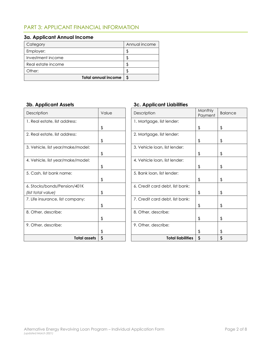 Individual Application Form - Alternative Energy Revolving Loan Program (Aerlp) - Montana, Page 2