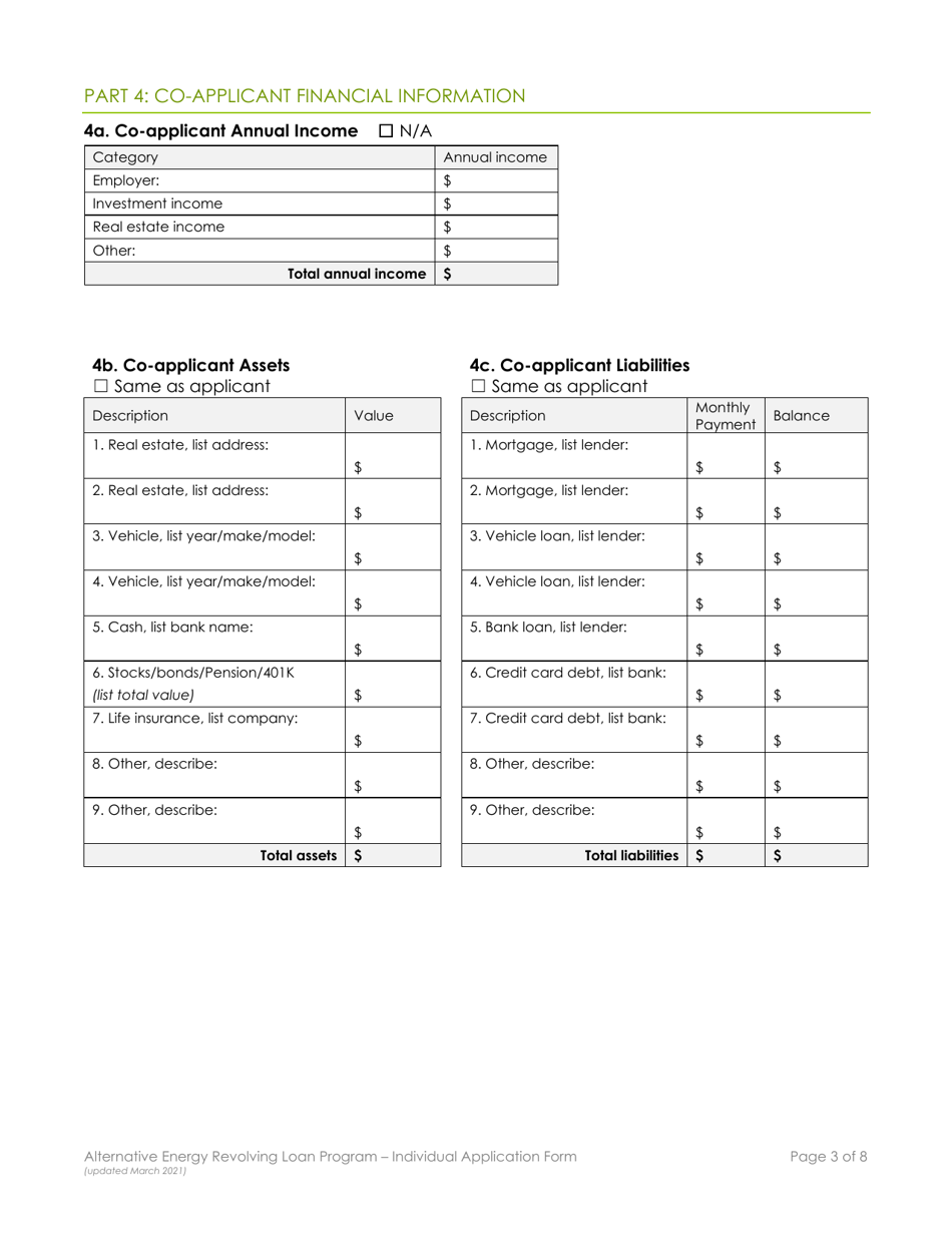 Individual Application Form - Alternative Energy Revolving Loan Program (Aerlp) - Montana, Page 3