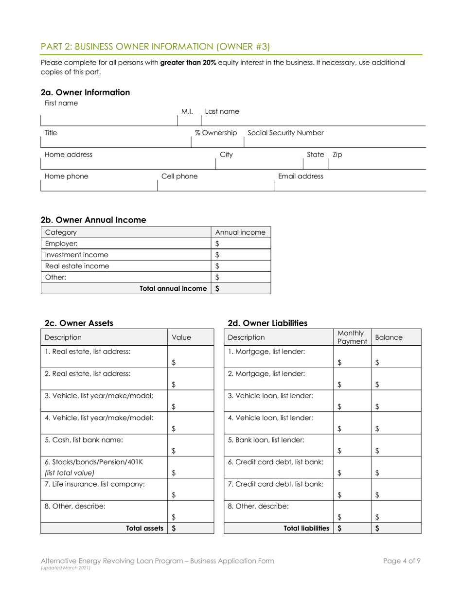 Business Application Form - Alternative Energy Revolving Loan Program (Aerlp) - Montana, Page 4