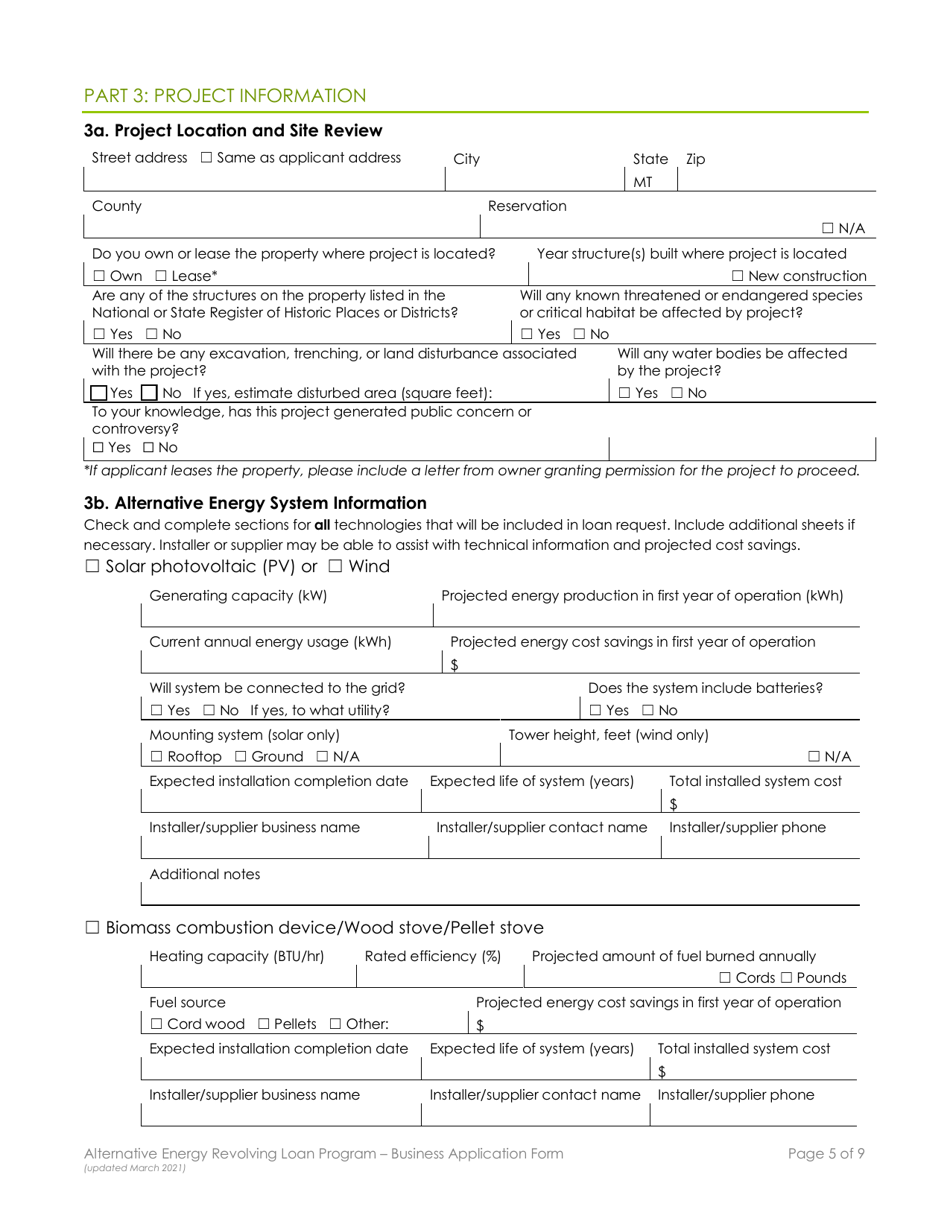 Business Application Form - Alternative Energy Revolving Loan Program (Aerlp) - Montana, Page 5