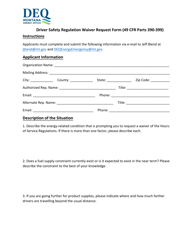Driver Safety Regulation Waiver Request Form - Montana