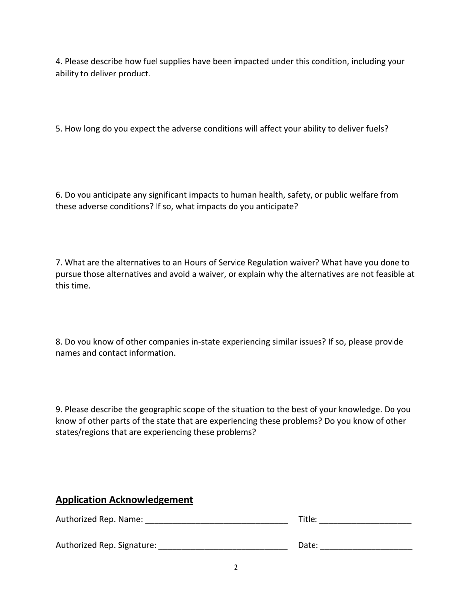 Driver Safety Regulation Waiver Request Form - Montana, Page 2
