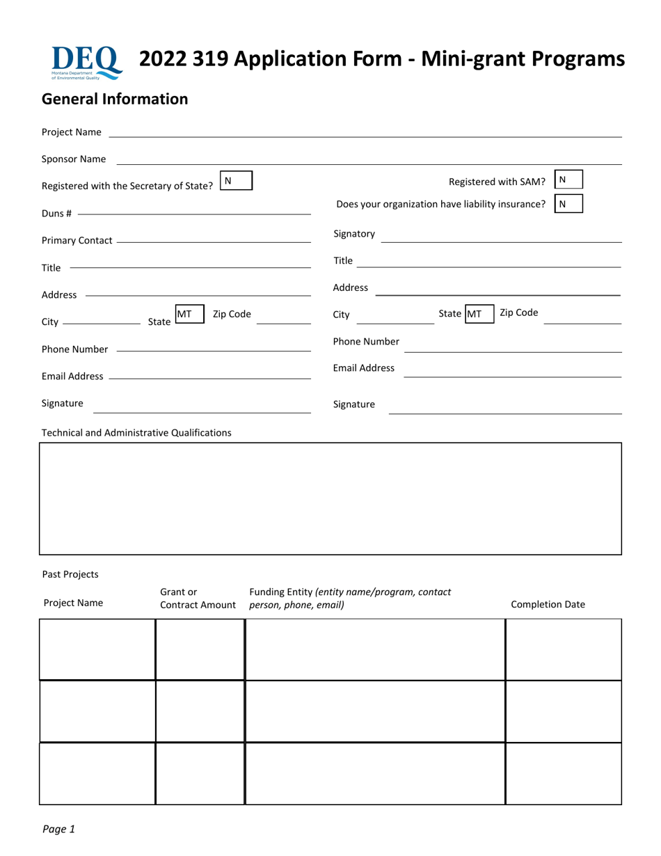 319 Application Form - Mini-Grant Programs - Montana, Page 1