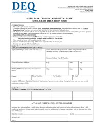 Document preview: Septic Tank, Cesspool, and Privy Cleaner New License Application Form - Montana
