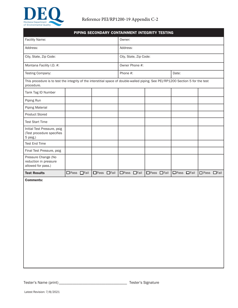 Montana Piping Secondary Containment Integrity Testing Fill Out, Sign