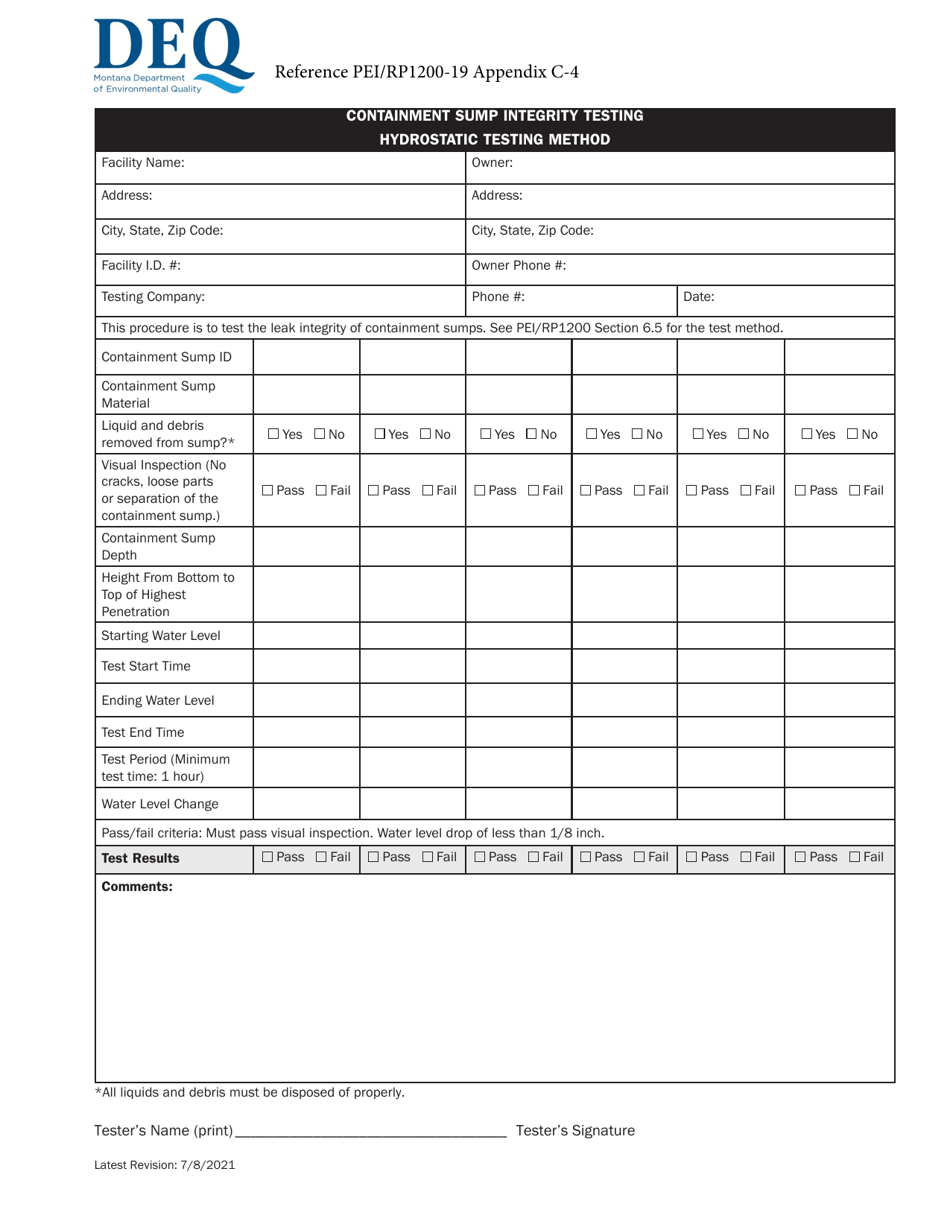 Appendix C-4 Containment Sump Integrity Testing Hydrostatic Testing Method - Montana, Page 1