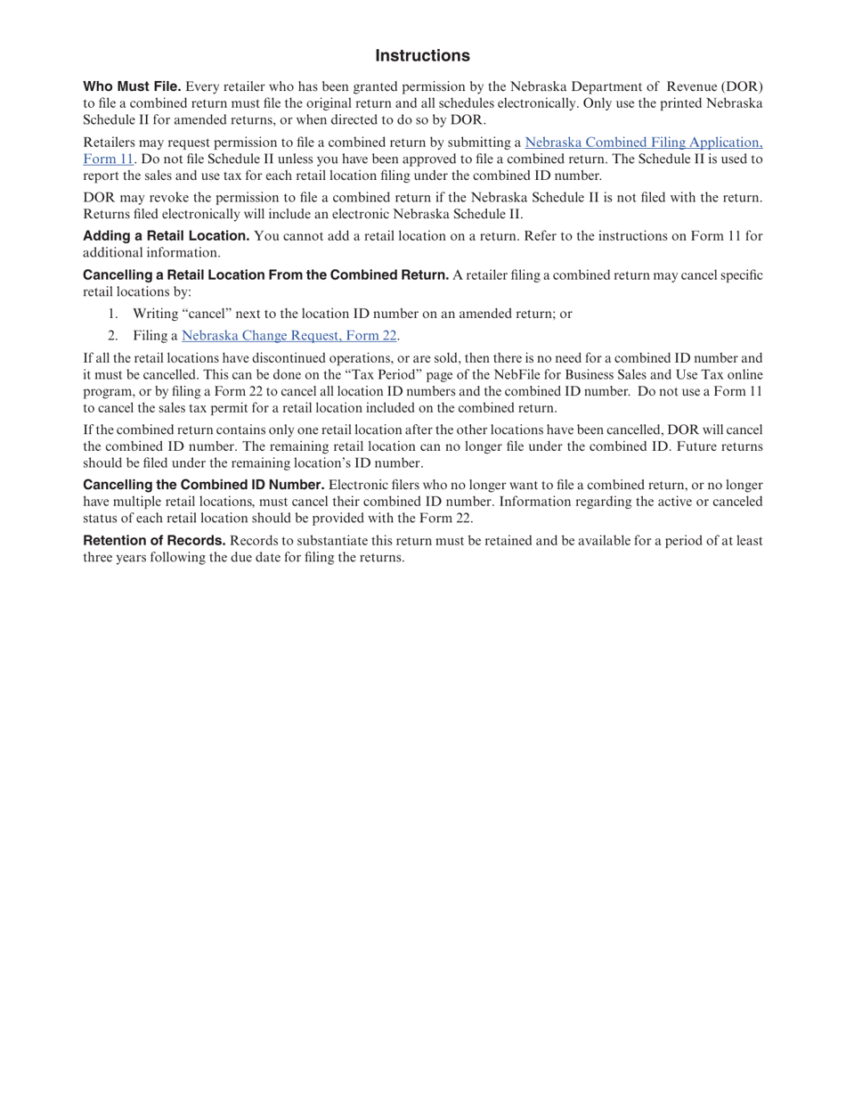 Form 10 Schedule II Download Fillable PDF or Fill Online Nebraska and