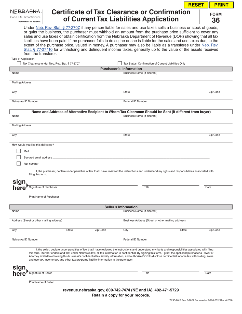 Form 36 Download Fillable Pdf Or Fill Online Certificate Of Tax Clearance Or Confirmation Of 