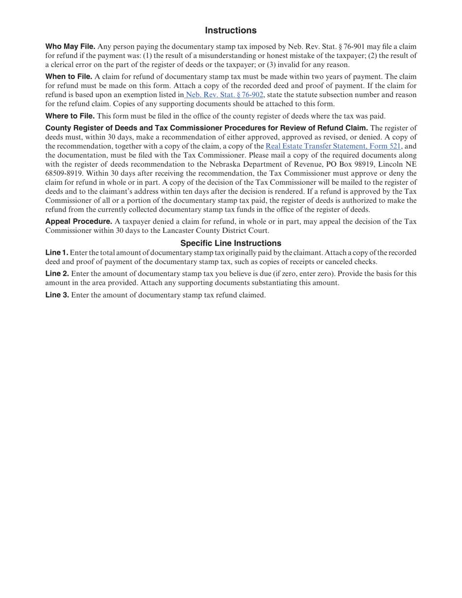 Form 53 Nebraska Refund Claim for Documentary Stamp Tax - Nebraska, Page 2