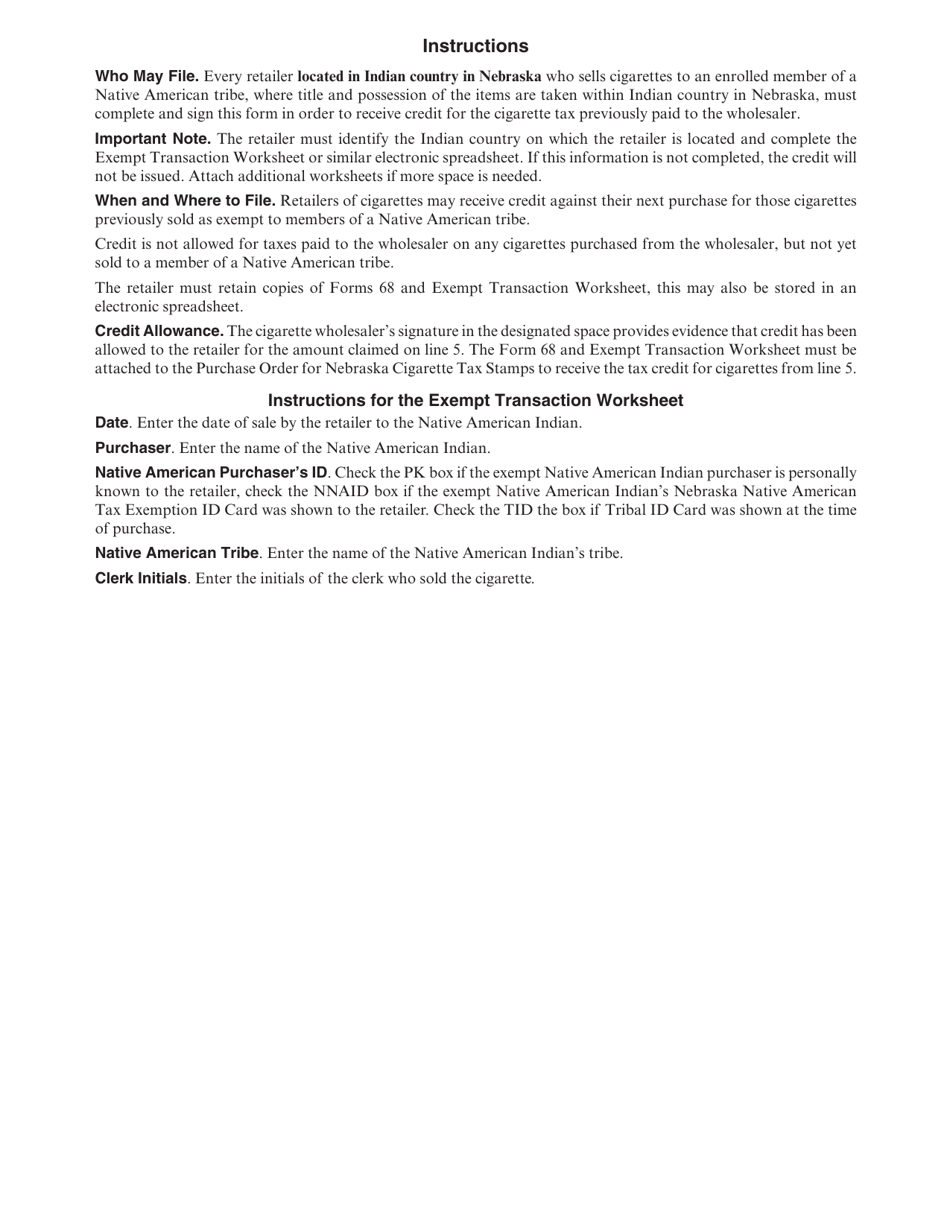 Form 68 Nebraska Credit Computation for Cigarettes Sold to Native American Indian Tribal Members in Indian Country - Nebraska, Page 3