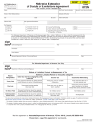 Document preview: Form 872N Nebraska Extension of Statute of Limitations Agreement - Nebraska