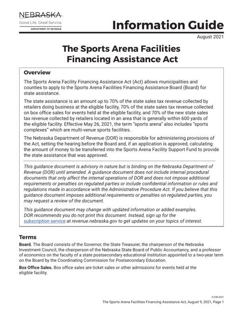 Nebraska Sports Arena Facilities Financing Assistance Application Checklist - Nebraska Download Pdf