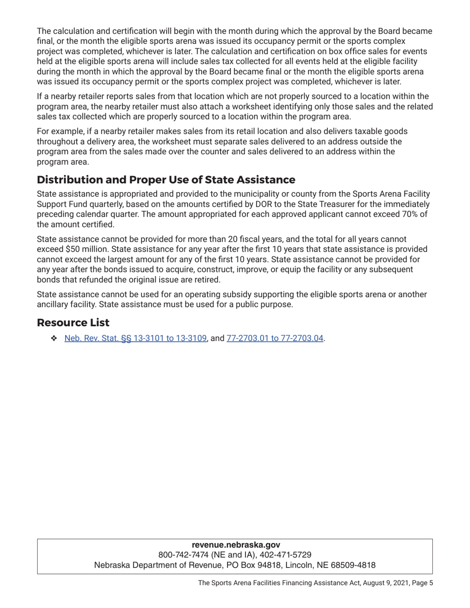 Nebraska Sports Arena Facilities Financing Assistance Application Checklist - Nebraska, Page 5