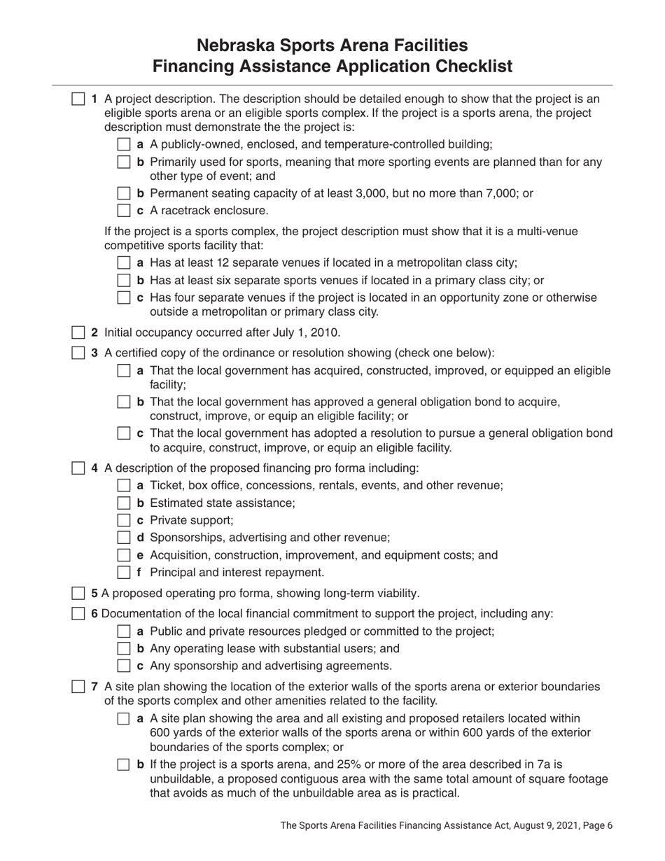 Nebraska Sports Arena Facilities Financing Assistance Application Checklist - Nebraska, Page 6