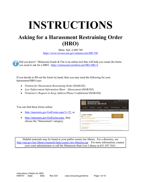 Instructions - Applying for a Harassment Restraining Order - Minnesota Download Pdf