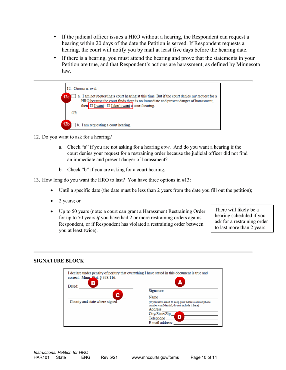 Minnesota Instructions Applying for a Harassment Restraining Order