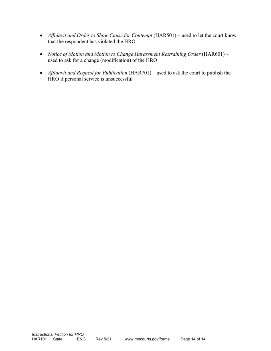 Minnesota Instructions Applying for a Harassment Restraining Order