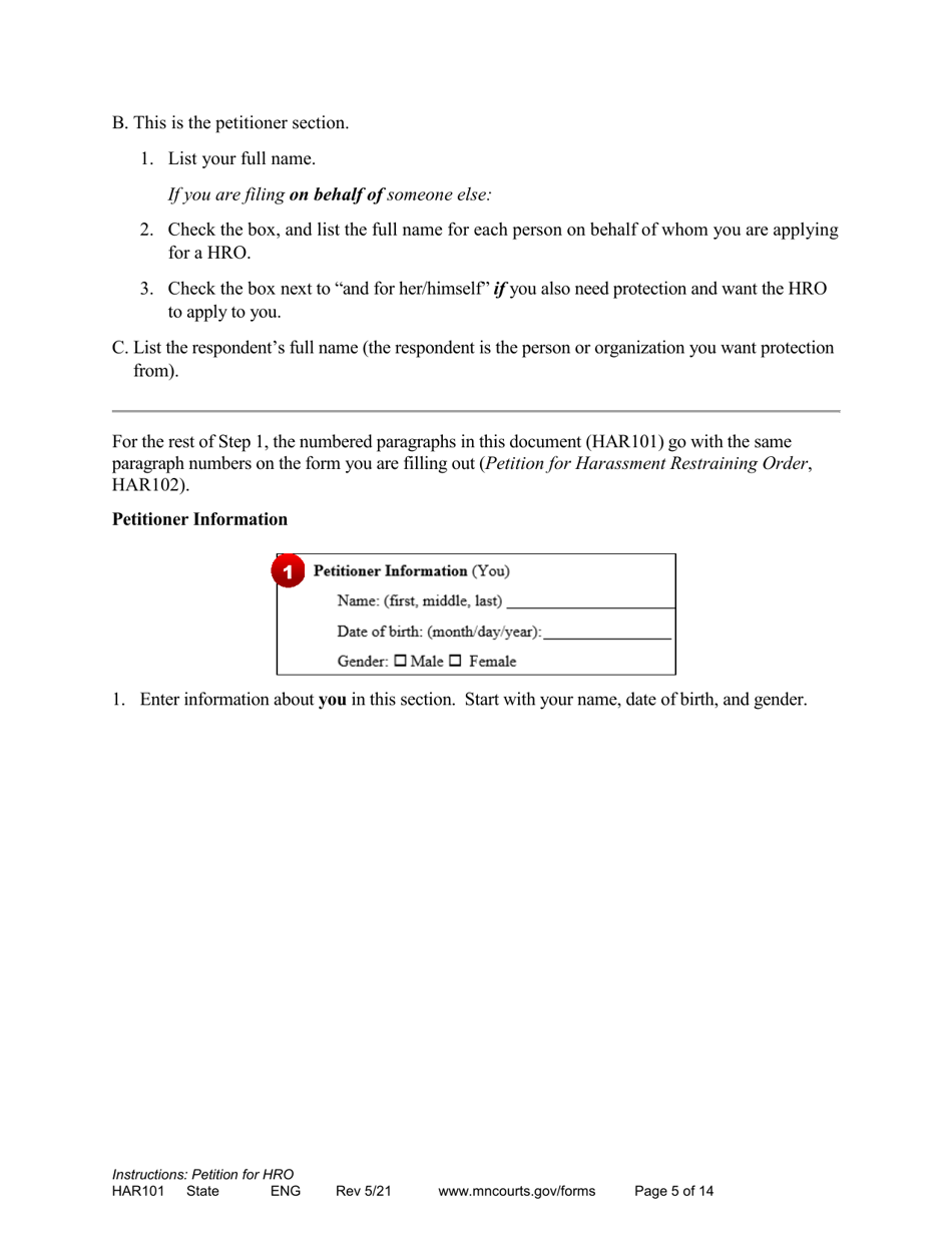 Instructions - Applying for a Harassment Restraining Order - Minnesota, Page 5