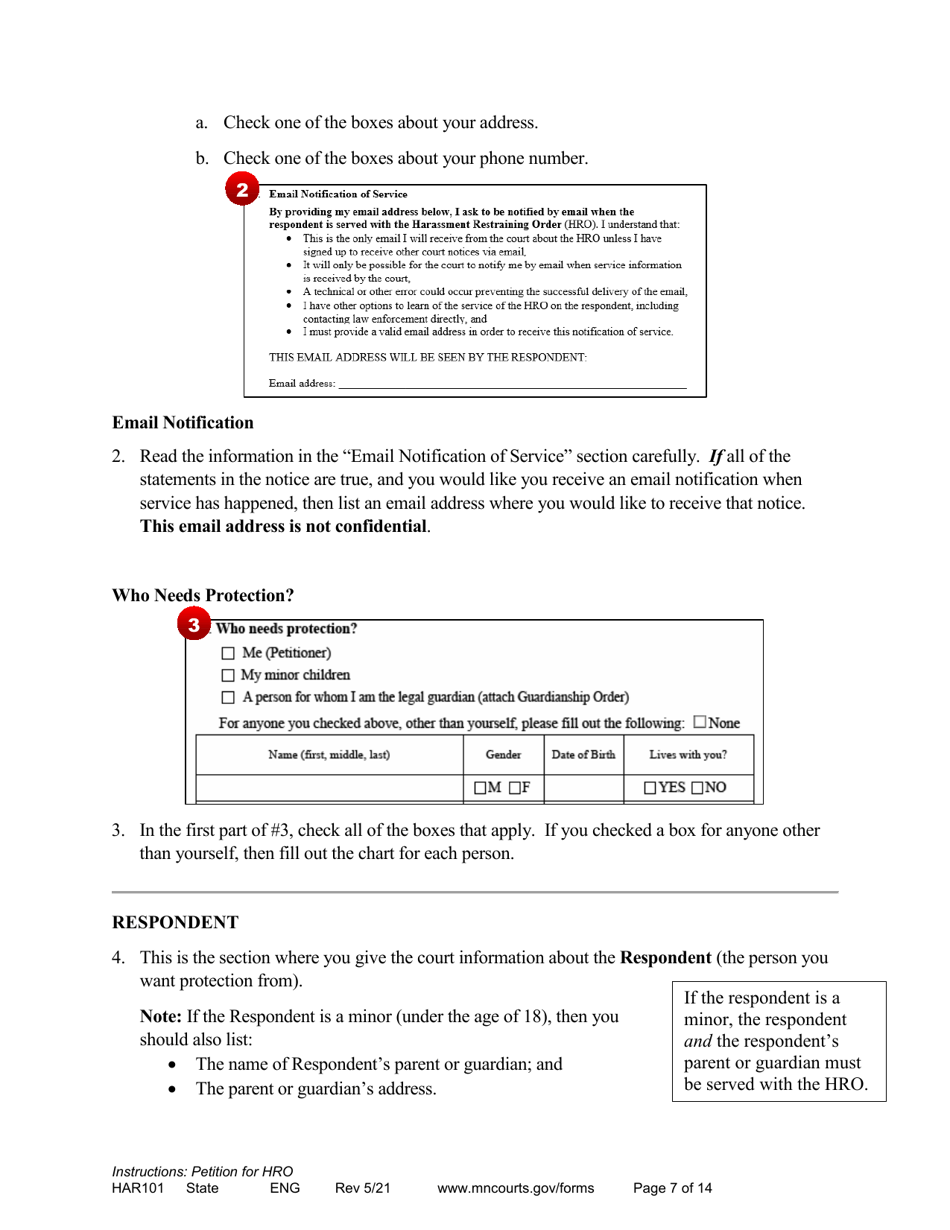 Instructions - Applying for a Harassment Restraining Order - Minnesota, Page 7