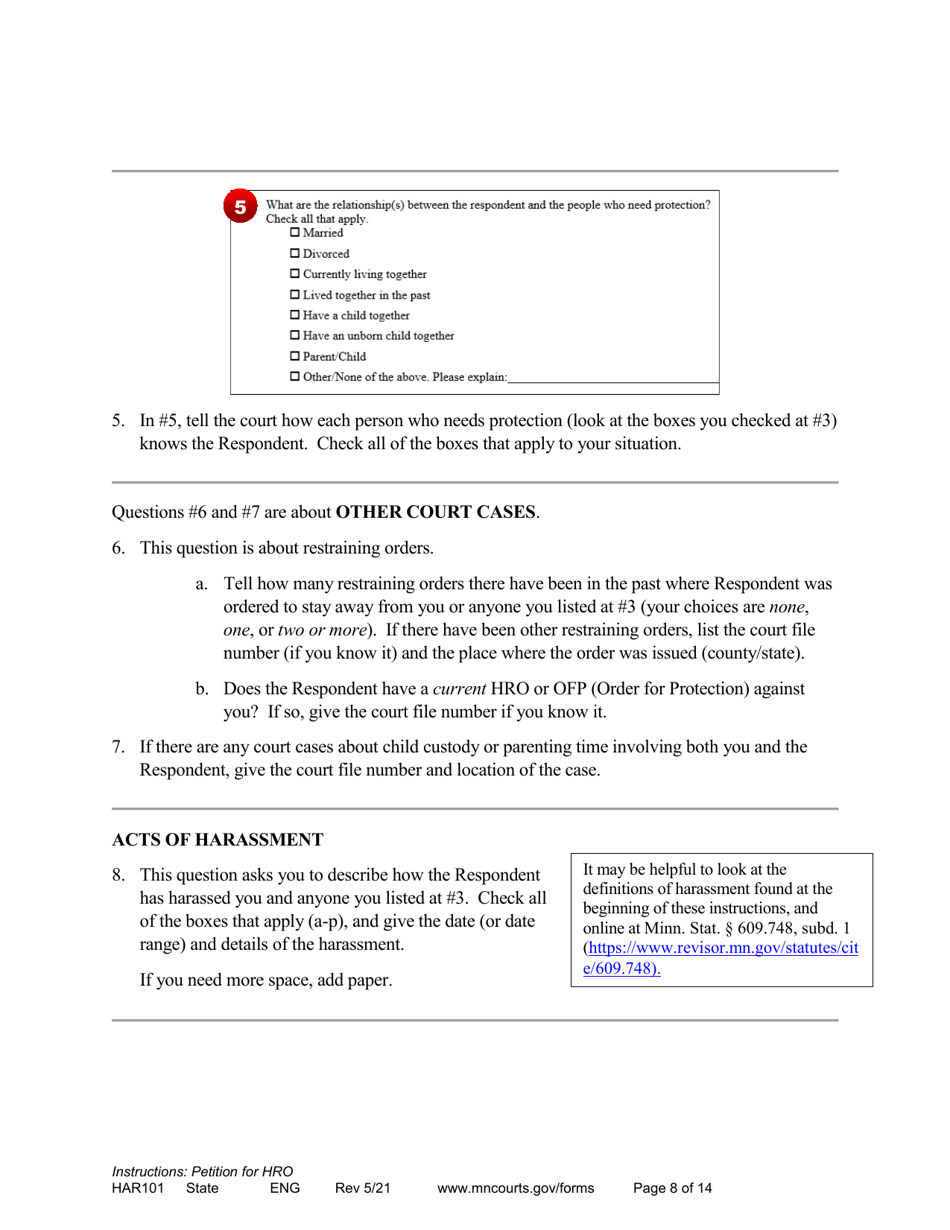 Minnesota Instructions Applying for a Harassment Restraining Order