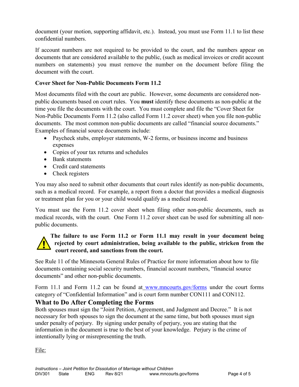 Form DIV301 Instructions for Joint Petition for Dissolution of Marriage Without Children - Minnesota, Page 4